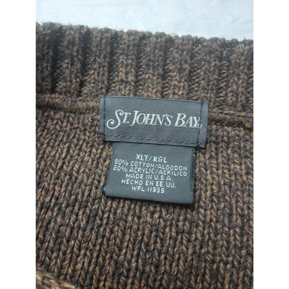 St. Johns Bay Textured Color Block Sweater Knit Mens Size XL Tall Red Brown Tan - Picture 3 of 4